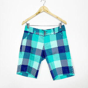 LOUDMOUTH FREPORT Golf Shorts blue turquoise checkered bermuda womens 8 NWT